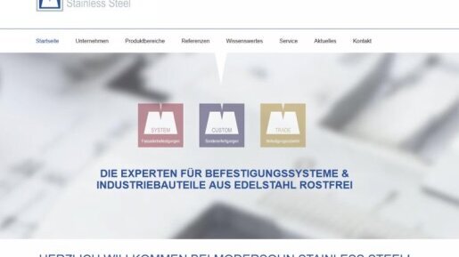 Startseite der Unternehmenswebsite mit neuer Unterteilung / Bild: moso-unternehmensbereiche_032017