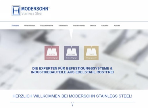 Startseite der Unternehmenswebsite mit neuer Unterteilung / Bild: moso-unternehmensbereiche_032017